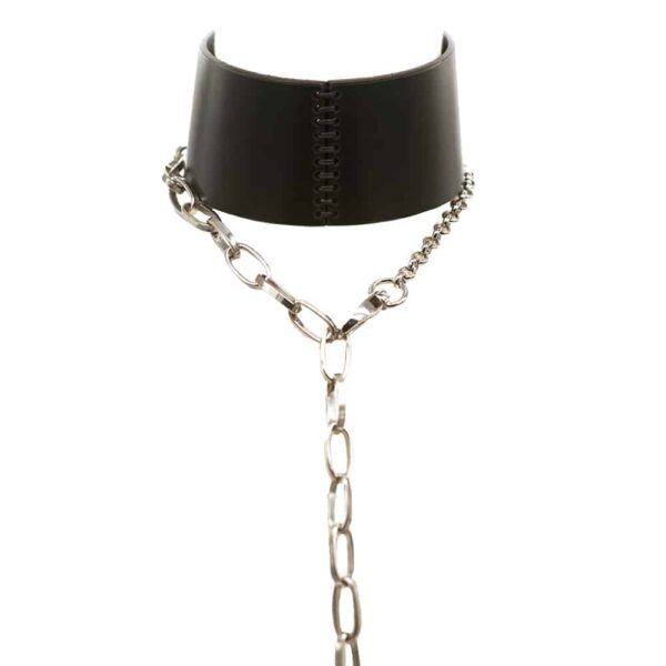 Ebe Choker in black leather with silver chain and 0770 carabiner at Brigade Mondaine