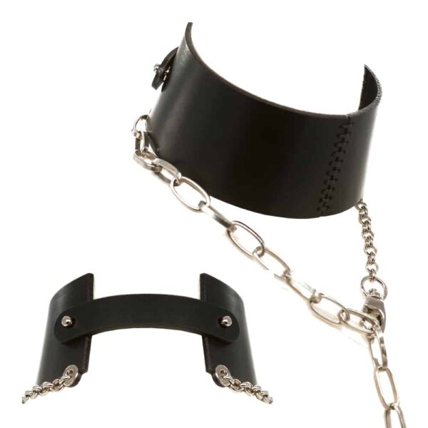 Ebe Choker in black leather with silver chain and 0770 carabiner at Brigade Mondaine