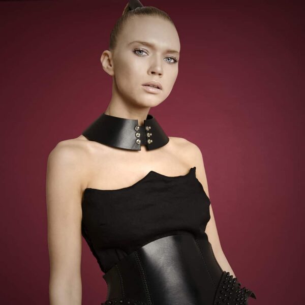 Black leather Plastron collar from 0770 at Brigade Mondaine