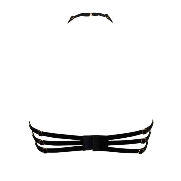 Sujetador Myrina hecho de encaje negro y tul transparente, atado detrás del cuello 13ème Lune