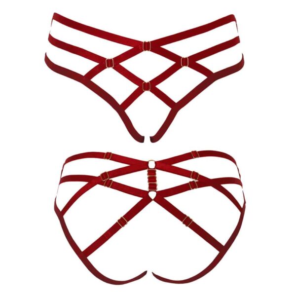 Red Harness briefs in satin elastic from the Violette collection by 13ème Lune at Brigade Mondaine