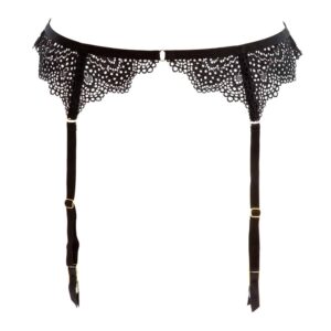 Black lace suspender belt from the NOMMEE DESIR range by Atelier Amour at Brigade Mondaine