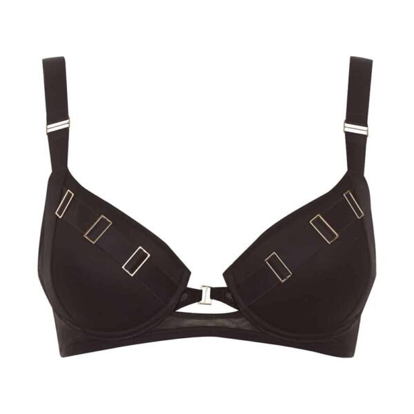 Scala bra with black cups and stripes for a sexy bondage side by Bluebella at Brigade Mondaine