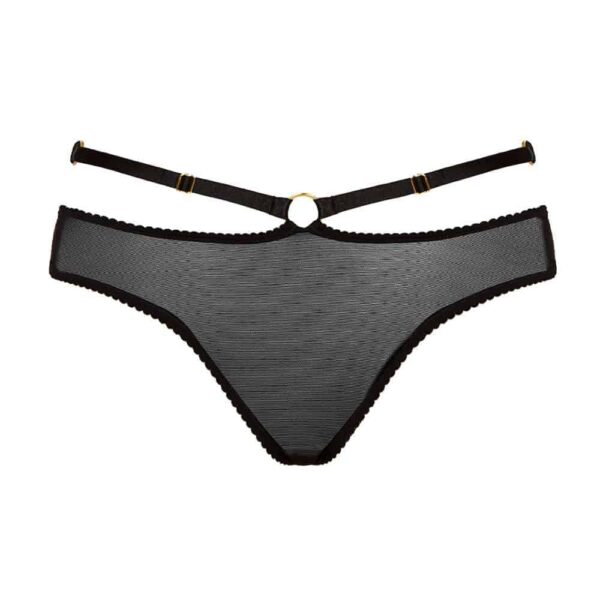 Bondage Belle open briefs in black tulle adjustable by elastic from the Signature collection at Bordelle at Brigade Mondaine