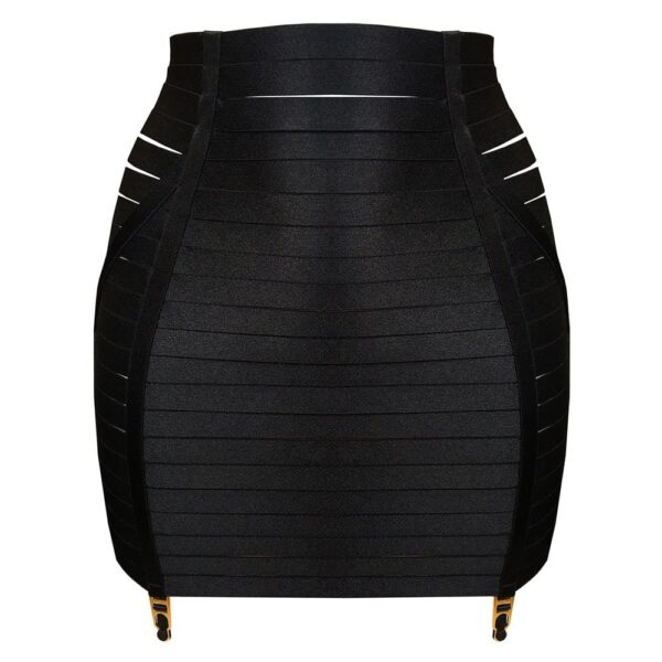 Регулируемый черный бондажный юбка-бюстье с регулируемым атласным эластичным и подвесным ремнем BORDELLE на 1ТП5Т.