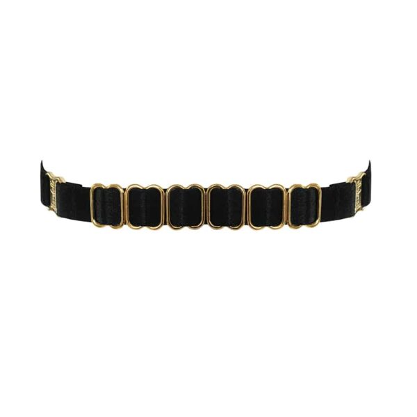 Collier choker en élastique satiné noir avec attaches et détails dorés BORDELLE chez Brigade Mondaine