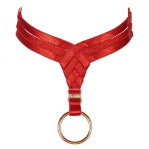 Bondage Halskette mit Dreieck auf der Vorderseite und goldenem Ring von Bordelle bei Brigade Mondaine