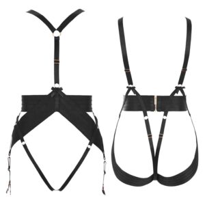 Black Asobi Harness with bondage-inspired center belt by Bordelle Signature at Brigade Mondaine
