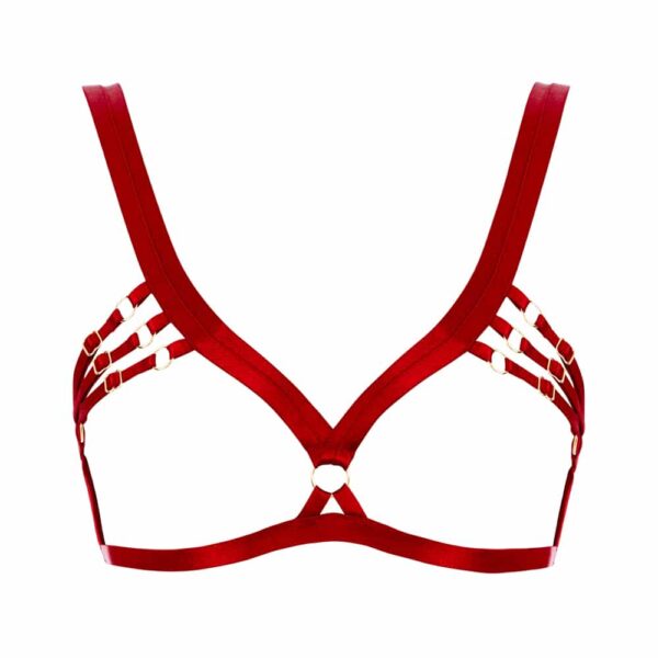 Soutien Gorge Bondage ouvert en élastiques satinés rouge par Bordelle chez Brigade Mondaine