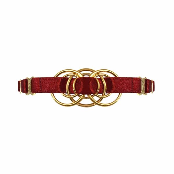 Колье из красного атласа, эластичное, с золотым металлическим элементом, представляющим собой переплетение d' кольца в центре, Bordelle Signature на Brigade Mondaine
