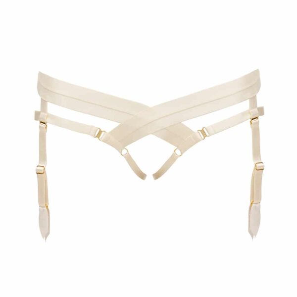 Wide cream elastic harness briefs by Bordelle at Brigade Mondaine