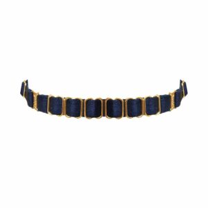 Navy blue satin elastic choker necklace with golden attachments and details BORDELLE at Brigade Mondaine