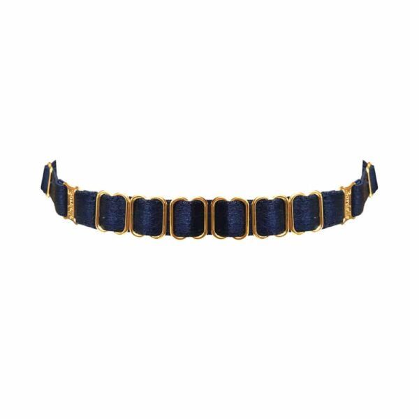 Морской синий атлас атлас эластичное ожерелье чокера с золотыми насадками и детали BORDELLE на Brigade Mondaine
