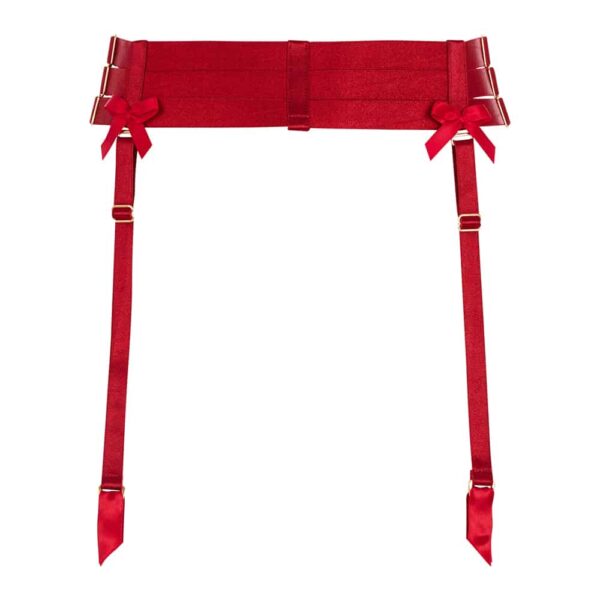 Red satin elastic Bondage suspender belt by Bordelle at Brigade Mondaine