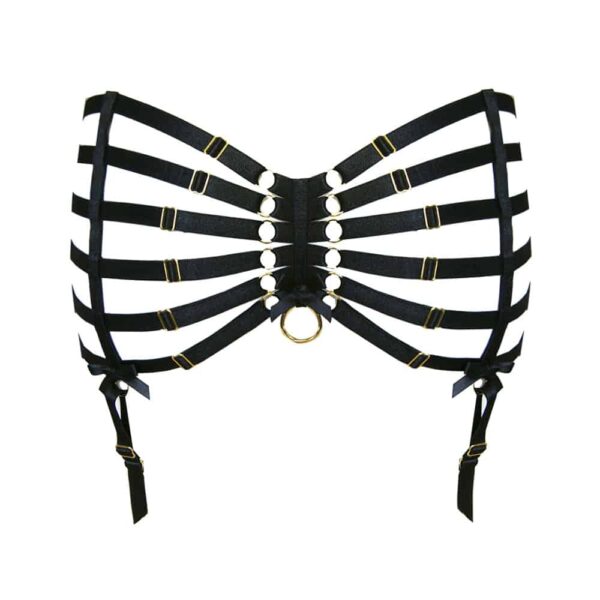 Webbed Garter composed of several rows of satin elastics by Bordelle Signature in black at Brigade Mondaine