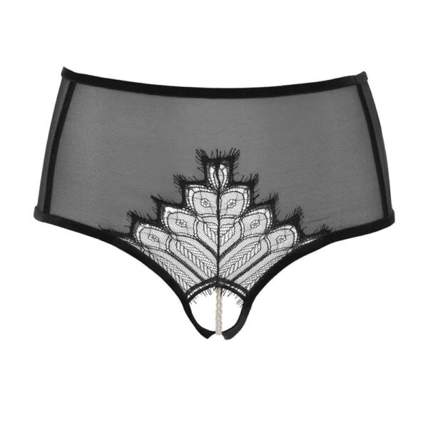 Black open mesh high waist panty with Kyoto beads by Bracli at Brigade Mondaine