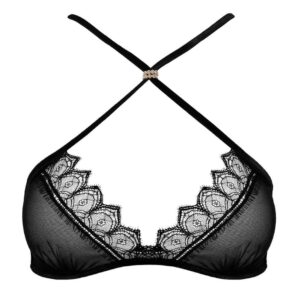 Soutien-gorge en résille et dentelle noire croisé sur le devant Perle gamme Kyoto par Bracli chez Brigade Mondaine