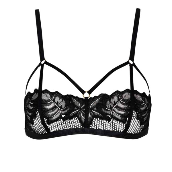 Soutien-gorge corbeille dos nu en dentelle et résille noir avec trois élastique remontant vers la bretelle BRACLI chez Brigade Mondaine