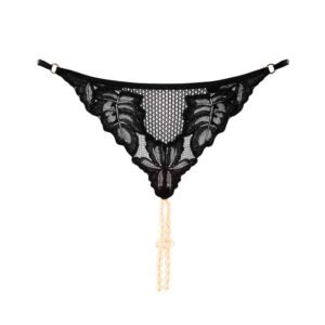 G-string avec perles stimulantes en dentelle et résille noir BRACLI chez Brigade Mondaine