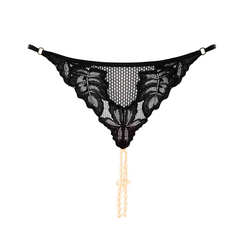 G-string stimulation clitoris avec perles stimulantes en dentelle et résille noir BRACLI chez Brigade Mondaine