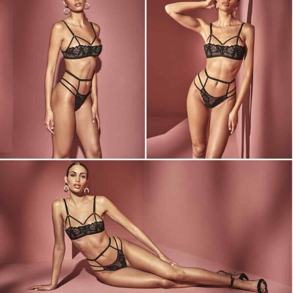 High waist stimulating pearl g-string with elastic, lace and black fishnet BRACLI at Brigade Mondaine