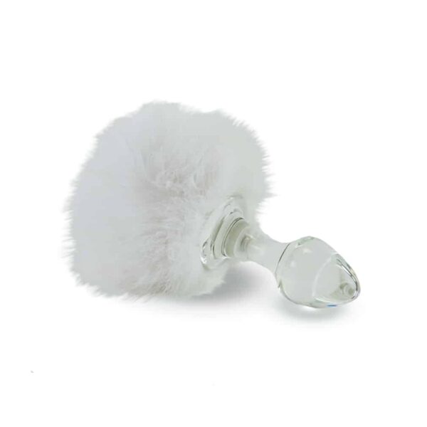 White rabbit tail anal plug removable by CRYSTAL DELIGHTS at Brigade Mondaine