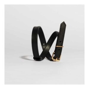 Black leather bracelet or chocker necklace with thin belt effect and gold plated clip DOMESTIC at Brigade Mondaine