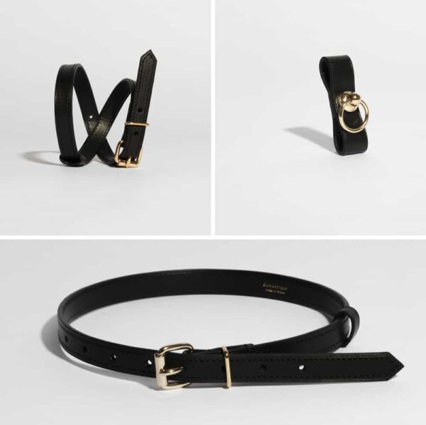 Черный кожаный браслет или чокерное ожерелье с тонким эффектом ремня и позолоченной клипсой DOMESTIC на Brigade Mondaine