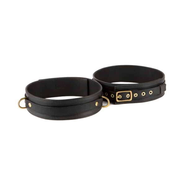 Large and thick black leather chocker collar with gold leash attachments DOS SANTOS at Brigade Mondaine