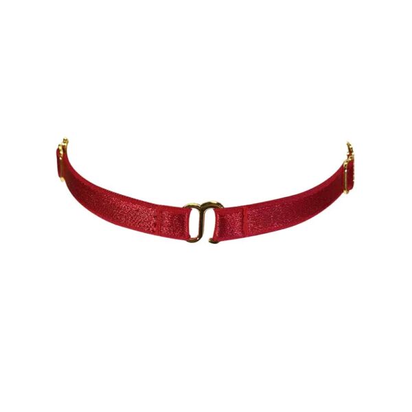 Choker necklace in red elastic with small gold central ring ELF ZHOU at Brigade Mondaine