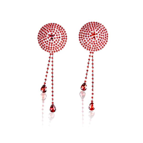 Red crystal nipple cap with pendants by ELF ZHOU at Brigade Mondaine