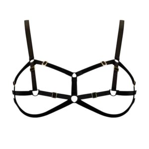 Bondage open bra in black elastic by ELF ZHOU LONDON at Brigade Mondaine