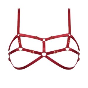 Bra D ring in red elastic and gold details including a D ring at the nipples by ELF ZHOU LONDON at Brigade Mondaine