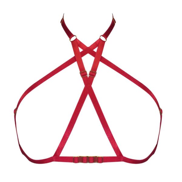 Open bra in red elastic by ELF ZHOU LONDON at Brigade Mondaine