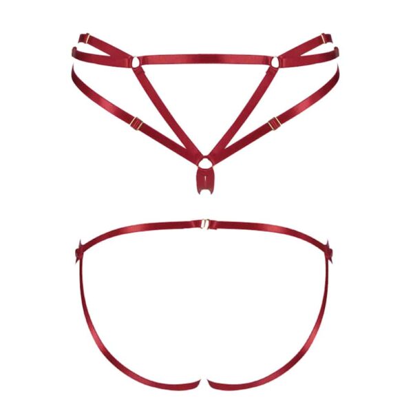 Red Bondage elastic open briefs by ELF ZHOU LONDON at Brigade Mondaine