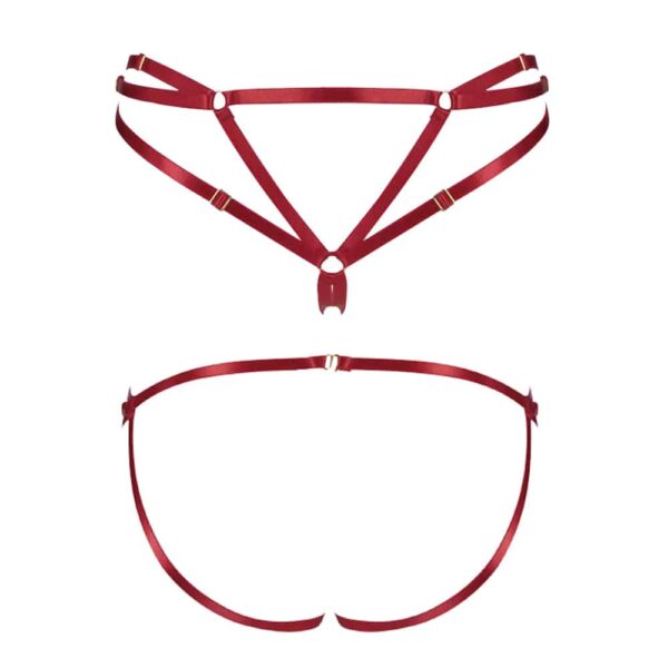 Red Bondage elastic open briefs by ELF ZHOU LONDON at Brigade Mondaine