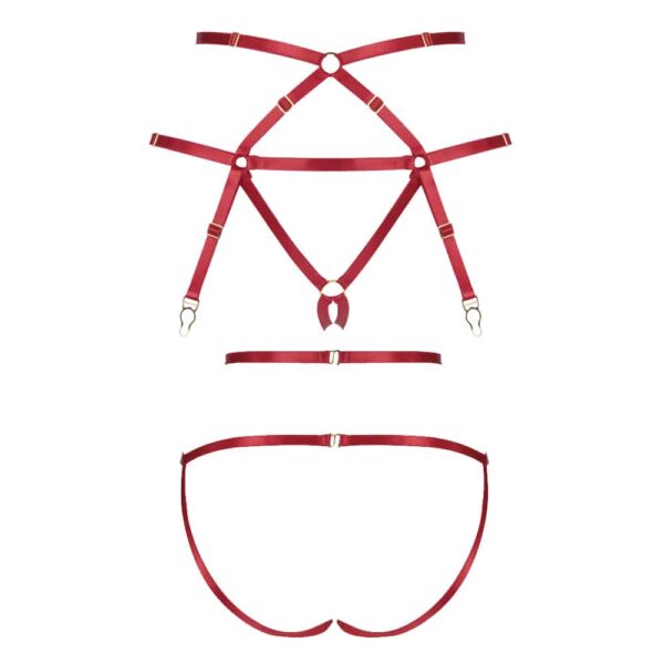 Porte jarretelles culotte en élastique rouge géométriques par ELF ZHOU LONDON chez Brigade Mondaine