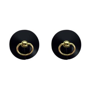 Leather nippies with ring, black color by ELF ZHOU LONDON at Brigade Mondaine