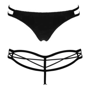 Black satin G-string with crossed elastic at the bottom of the kidneys ELF ZHOU at Brigade Mondaine