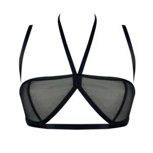 Black transparent mesh bra and halter Obsidian by ELF ZHOU at Brigade Mondaine