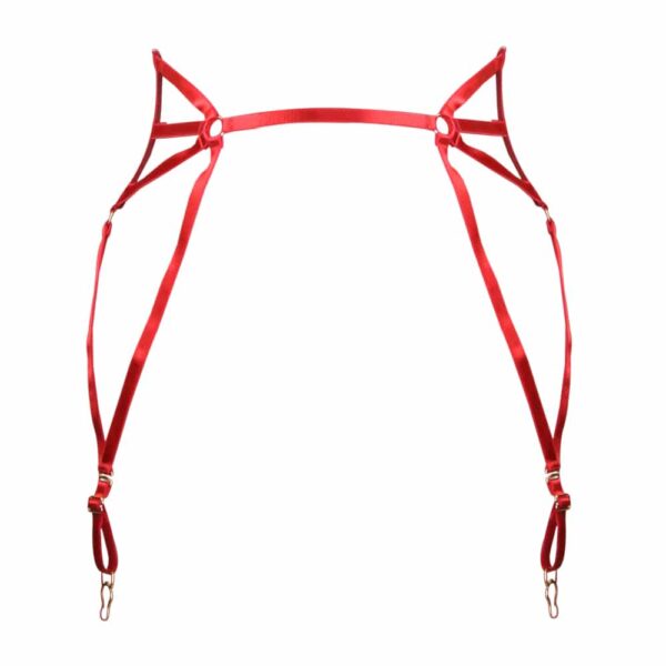 Red Suspender Belt with Elastic Hip Stress by ELF Zhou London at Brigade Mondaine