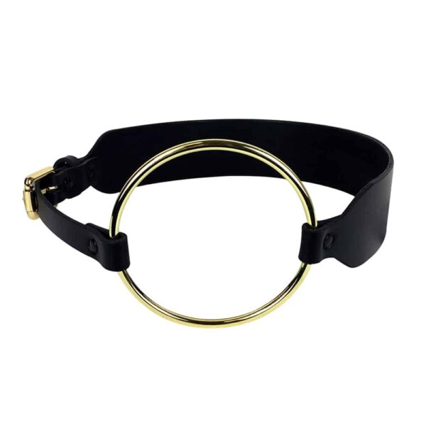 Ceinture en cuir noir large avec large anneau doré sur le ventre ELF ZHOU chez Brigade Mondaine