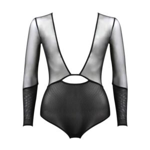 Черный ажурный костюм с более прозрачным бюстом, погружающимся вырезом декольте и блузкой по Э.Л.Ф. Чжоу при 1ТП5Т.
