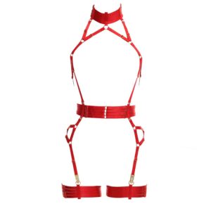 Roter Alivia-Playsuit aus elastischen Bändern. Abnehmbare Strumpfbänder. Flash You And Me auf Brigade Mondaine