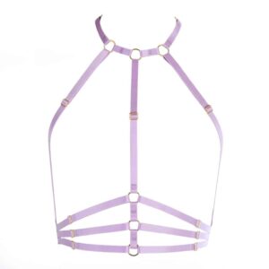 Bust harness in lavender purple elastic at neck and halter FLASH YOU AND ME at Brigade Mondaine