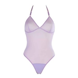 G-string body and halter top in transparent mesh purple lavender FLASH YOU AND ME at Brigade Mondaine