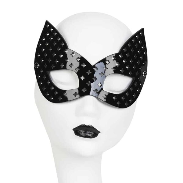 Masque chat noir en cuir vernis perforé de croix Original Sin Nero par FRAULEIN KINK chez Brigade Mondaine