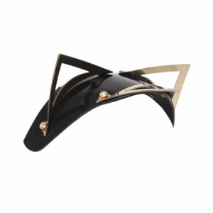 Accessoire de tête chat noir et détails triangle dorés Fraulein Kink chez Brigade Mondaine