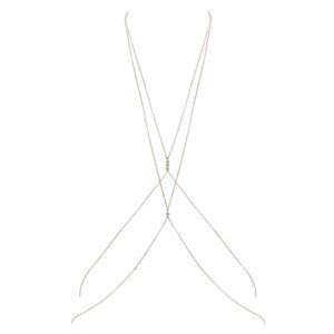 Bijou de corps double en or fait à la main avec croisés et perles entre les seins et dos nu FUNGI chez Brigade Mondaine