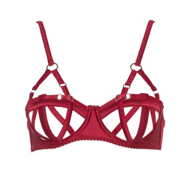 Soutien-gorge bondage corbeille en satin rouge réglable dans le dos GONZALES AFFAIRES chez Brigade Mondaine